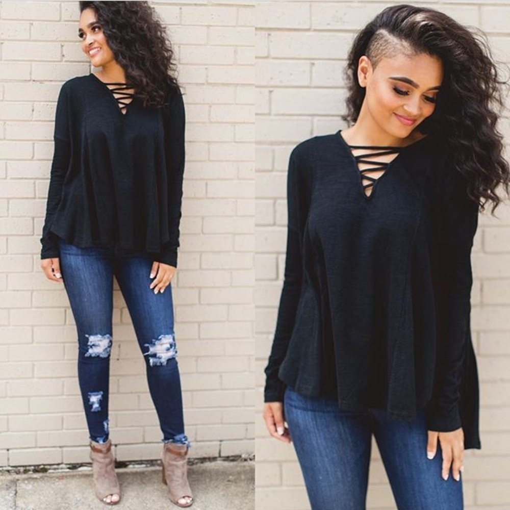 Black zig zag cutout top
